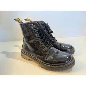 Dr. Martens Luana Black Glitter Patent Boots Women's Size 6 Combat Laced Chunky